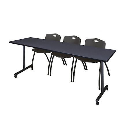 Kobe Rectangle Mobile table, 84" W, 29" H, Laminate Top, Gray MKTRCC8424GY47BK